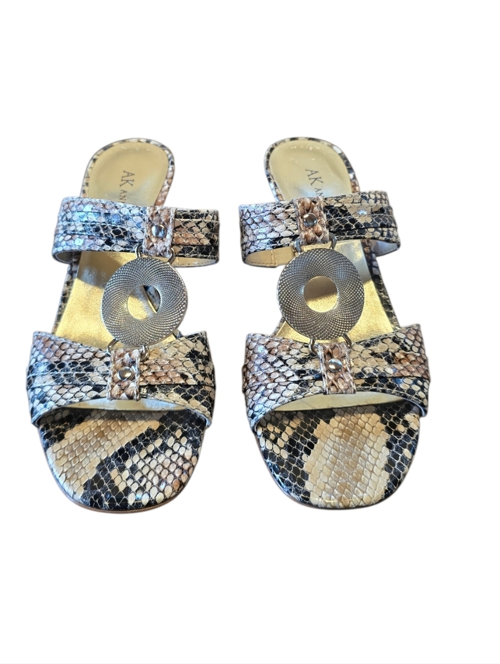 Anne Klein Hinda Black Beige Snake Print Slip On Sandals 6